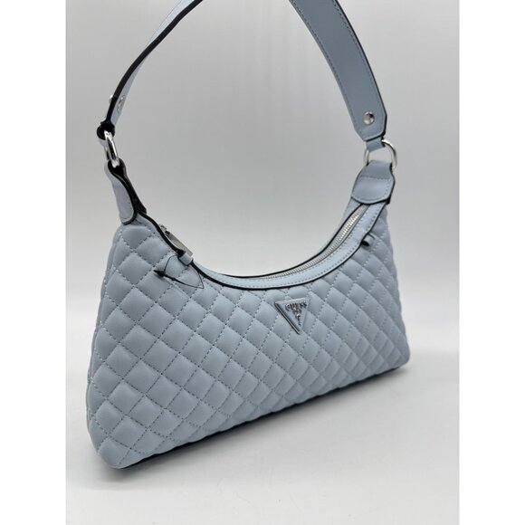 GUESS Everlee top zip quilted faux-leather small shoulder bag - Misty Light Blue - Picture 2 of 9
